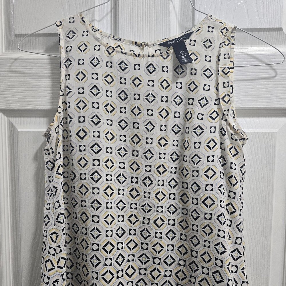 WHBM Top Blouse Womens Silk XS Aztec Artsy Core Piece Minimalist Quite Luxury